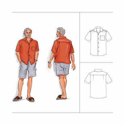 Men's Camp Collar Shirt Sewing Pattern Size S-2XL Make A Perfect DIY Gift for him