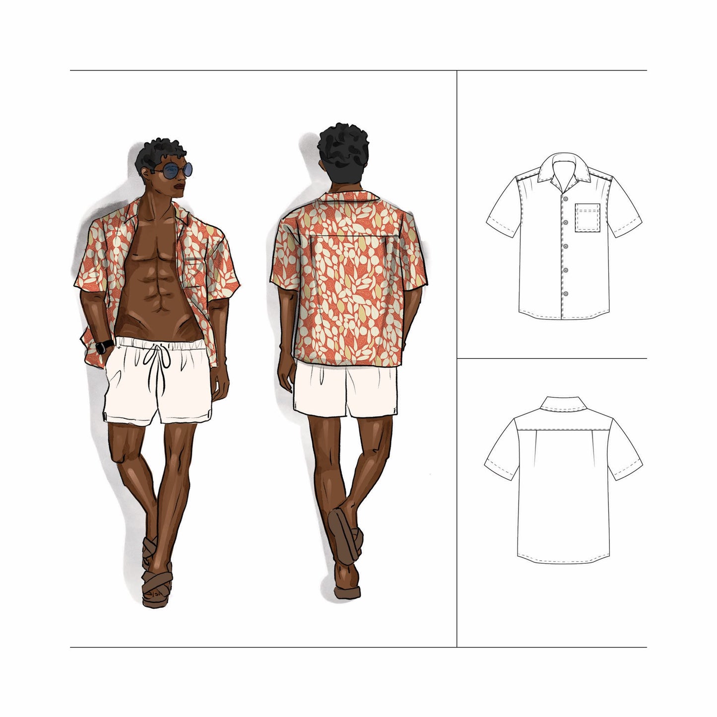 Men's Hawaiian party shirt PDF sewing pattern and fabric kit - Size Boy 5 to Men Plus 7XL