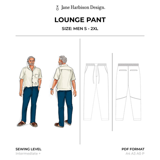 Lounge Pant Sewing Pattern with Elastic Waist and Tiefor Men Size X - 2XL