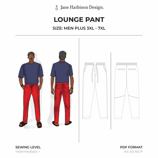 Elastic Waist Lounge Pant Sewing Pattern and How to sew tutorials for Men Plus Size 3XL - 7XL