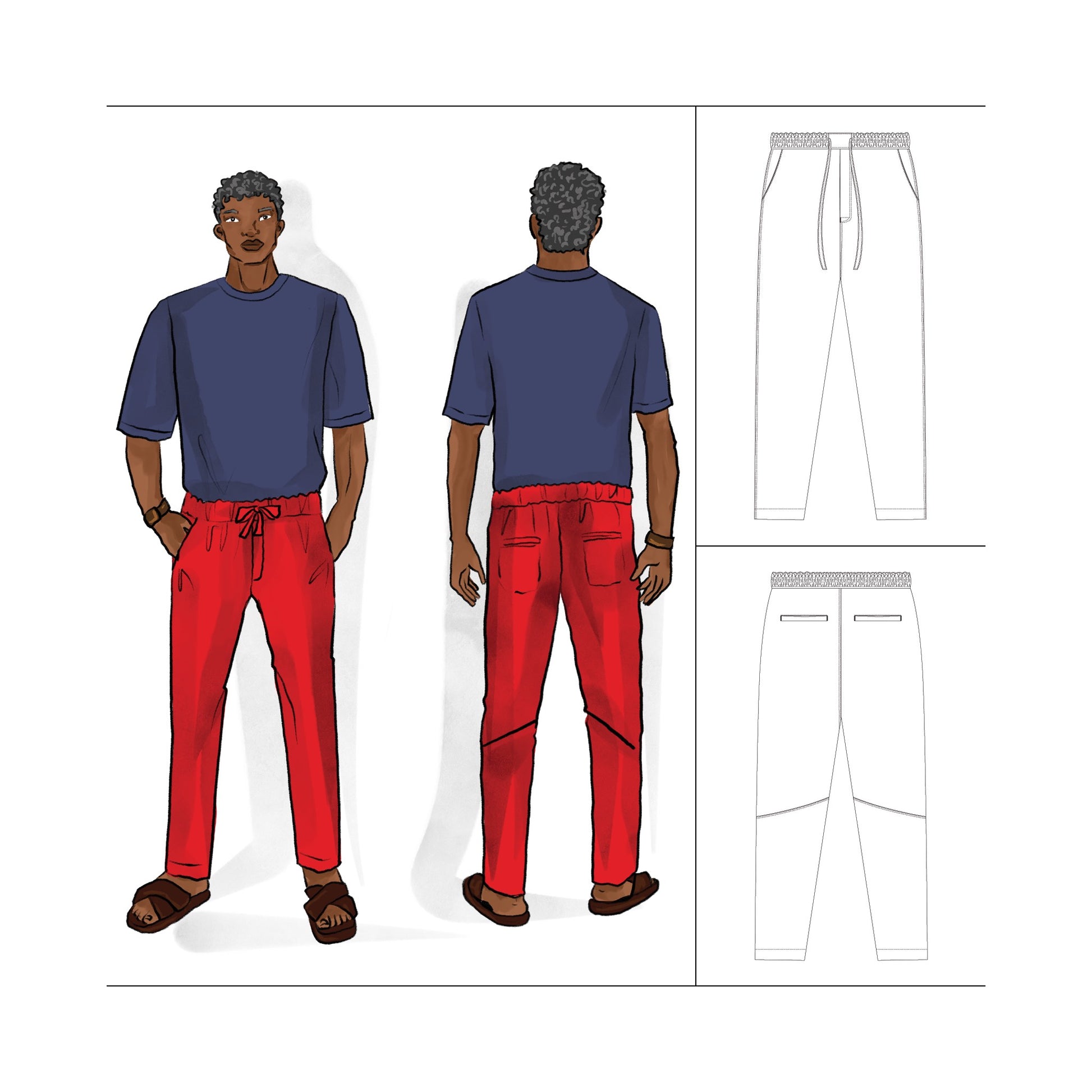 Elastic Waist Lounge Pant Sewing Pattern and How to sew tutorials for Men Plus Size 3XL - 7XL