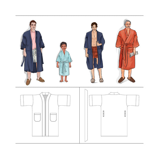 Men Robe PDF sewing pattern family bundle sizes Boy 5 to Men Plus 7XL