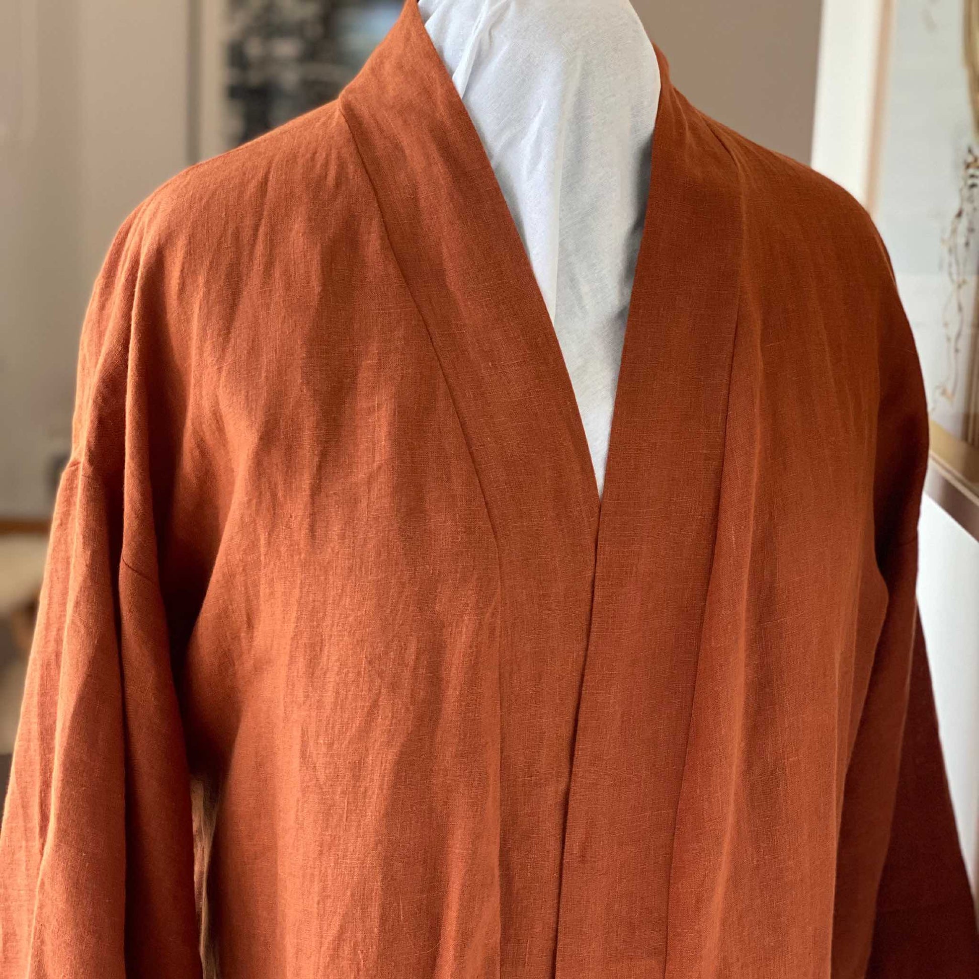 Box Sleeve Men's Robe PDF sewing pattern in linen: Size Men S - 2XL