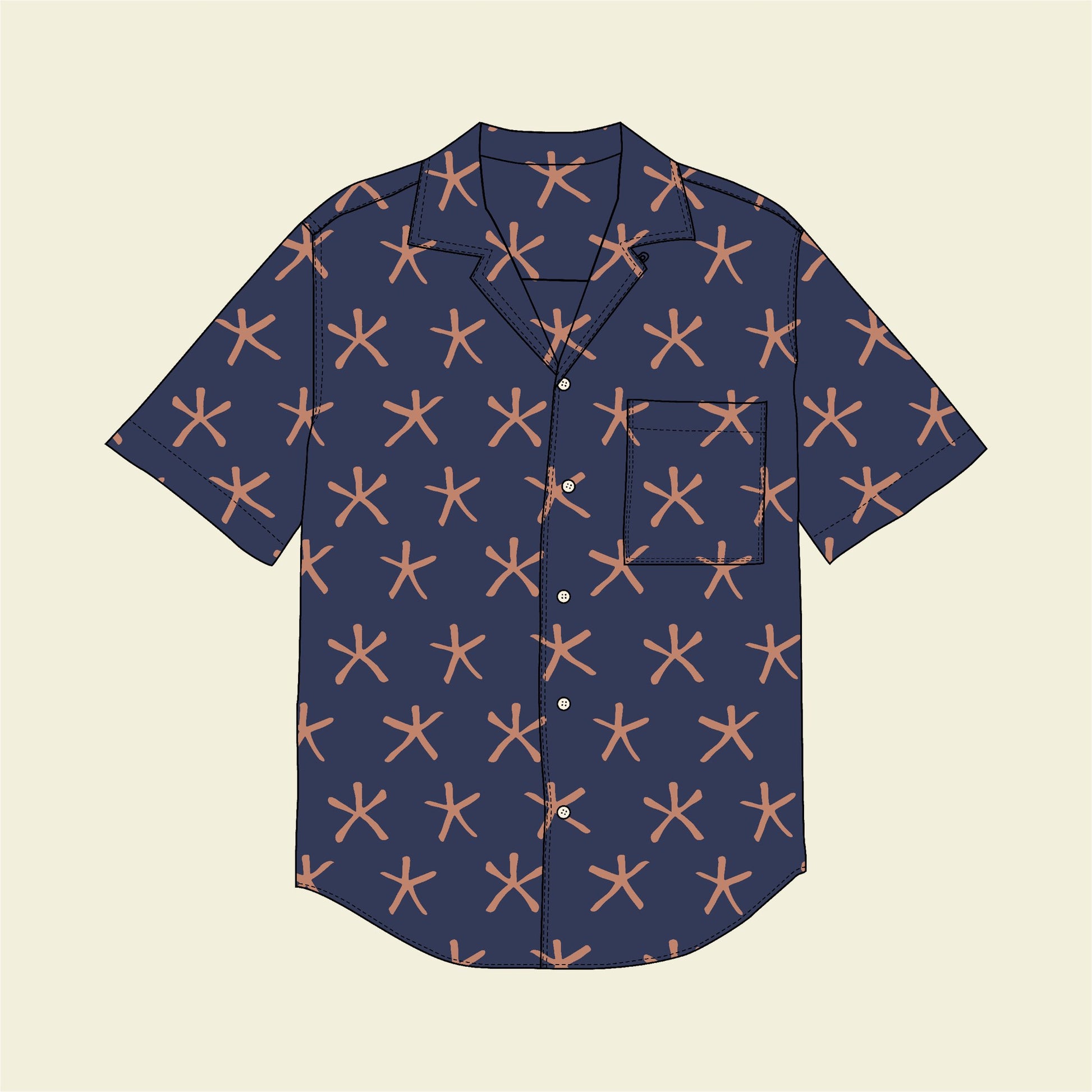 DIY Gift for Men - Cotton Poplin Fabric for Camp Collar Shirt in Starry Night Blue Blush fabric