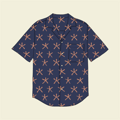 DIY Gift for Men - Cotton Poplin Fabric for Camp Collar Shirt in Starry Night Blue Blush fabric