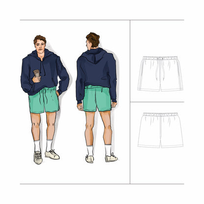 Sewing Pattern PDF Mid Thigh Short, Boxer short or swimmers, Size Men Plus XL-5XL