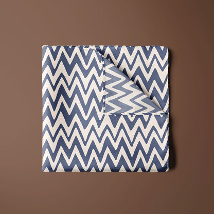 Satin Fabric For A Pocket Square In Hand Drawn Zig Zag Blue and Cream