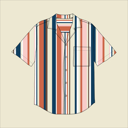 DIY Birthday Gift For Men: Camp Collar shirt with Cotton Poplin Fabric in Bayadere orange blue pink Stripe 