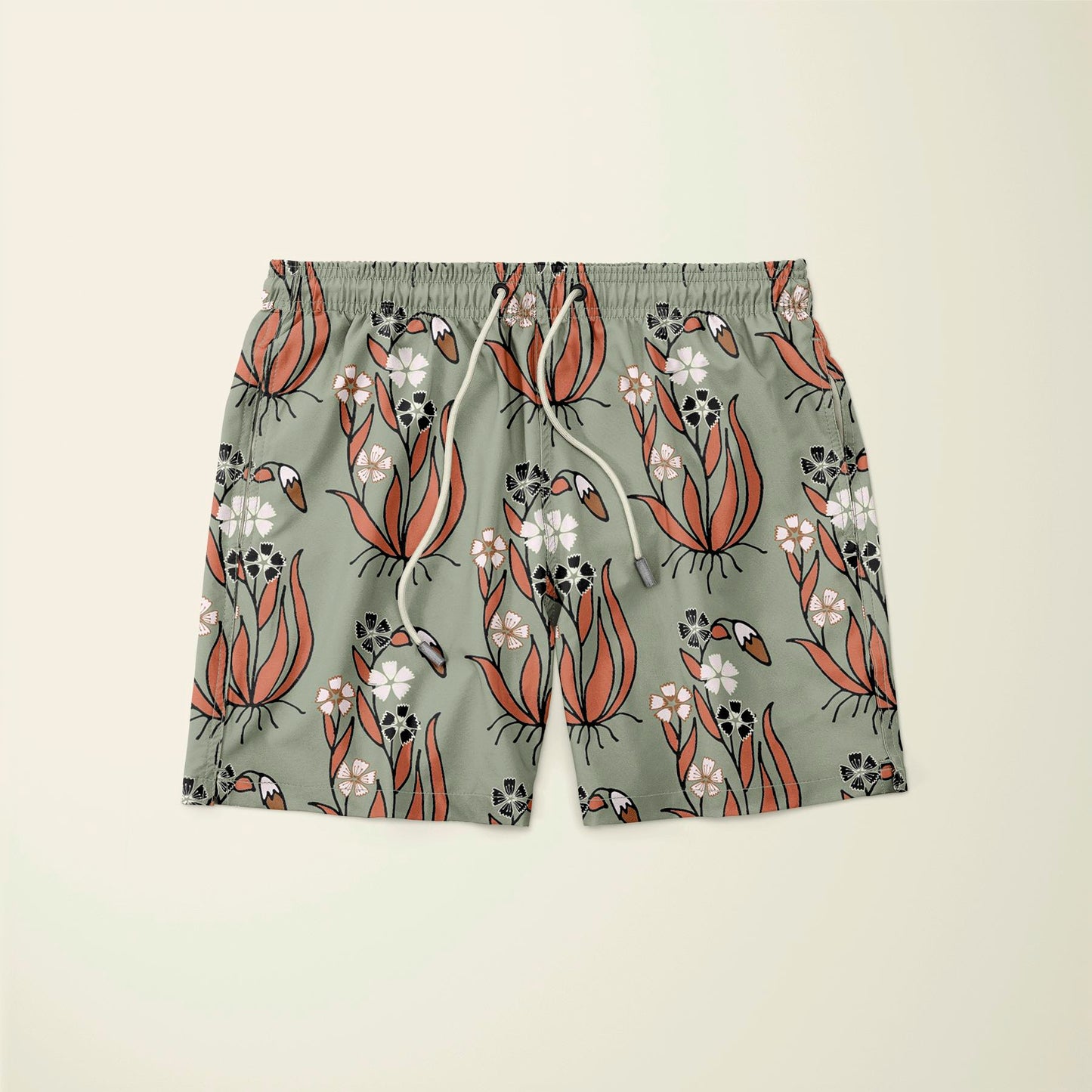 DIY Men's Fashion Statement: Lounge Short with Maximalist Paisley Floral in Green Orange Cotton Poplin