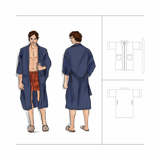 Sewing Pattern PDF: Men Box Sleeve Dressing Gown Robe is a unique gift, Size Teen Youth 10-18