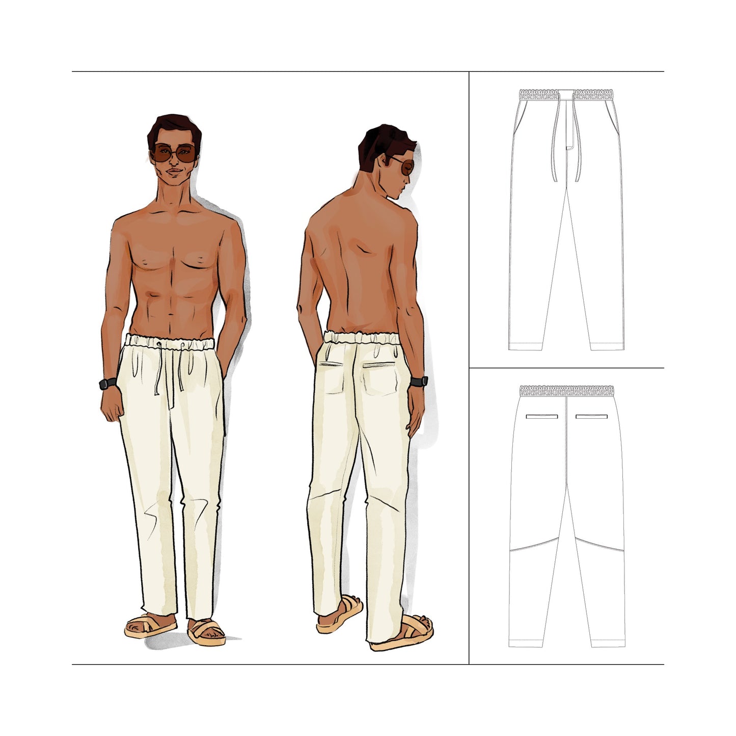 Elastic Waist Lounge Pant Sewing Pattern and video tutorials for Teenage Boy Size 10 - 18 (XS - XL)