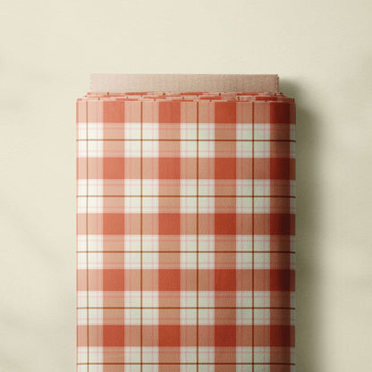 Fabric Linen Canvas - Plaid Orange Pink