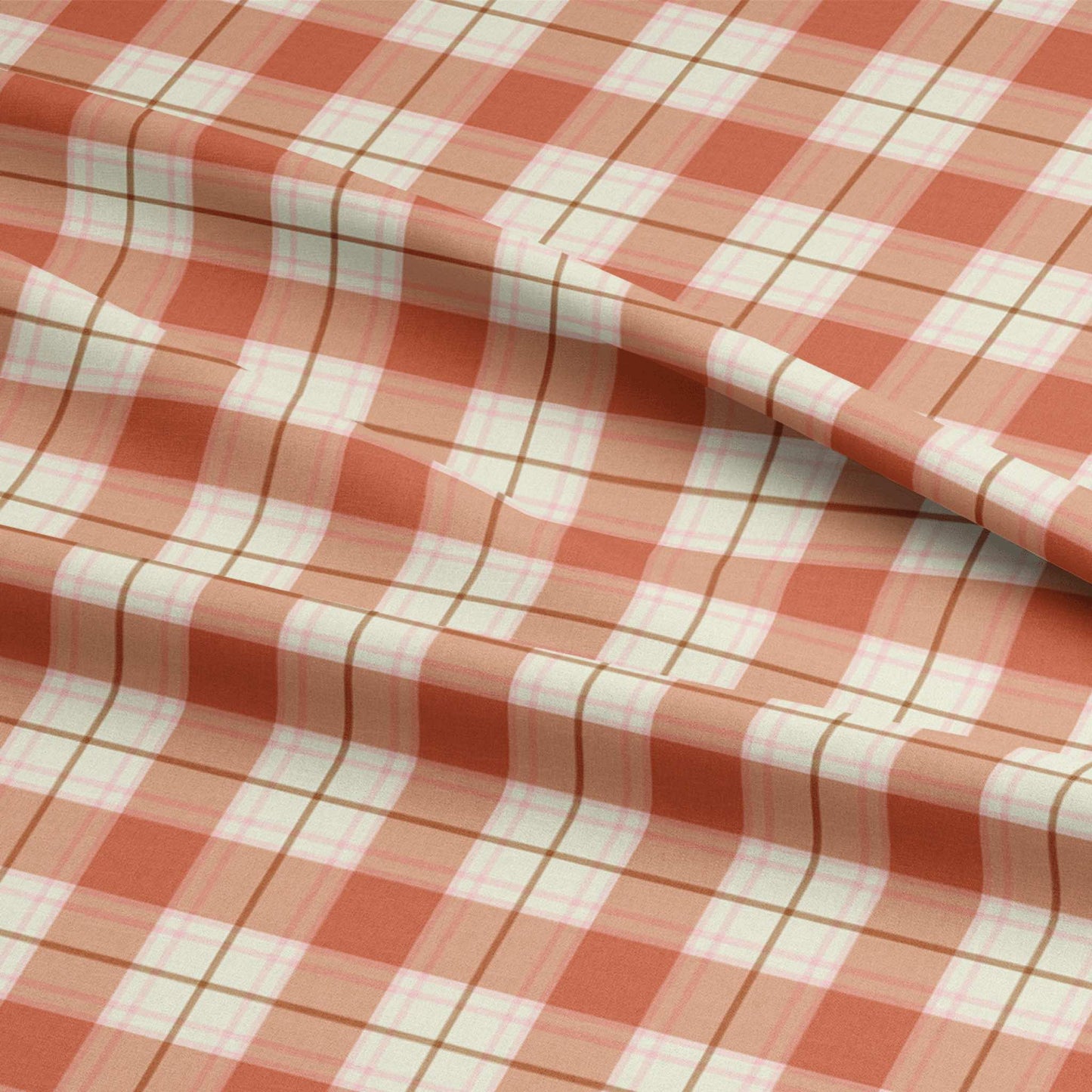 Fabric Cotton Poplin for men's shirt Plaid orange Pink