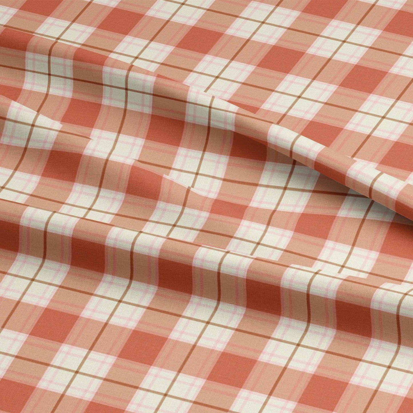 Fabric Linen Canvas - Plaid Orange Pink