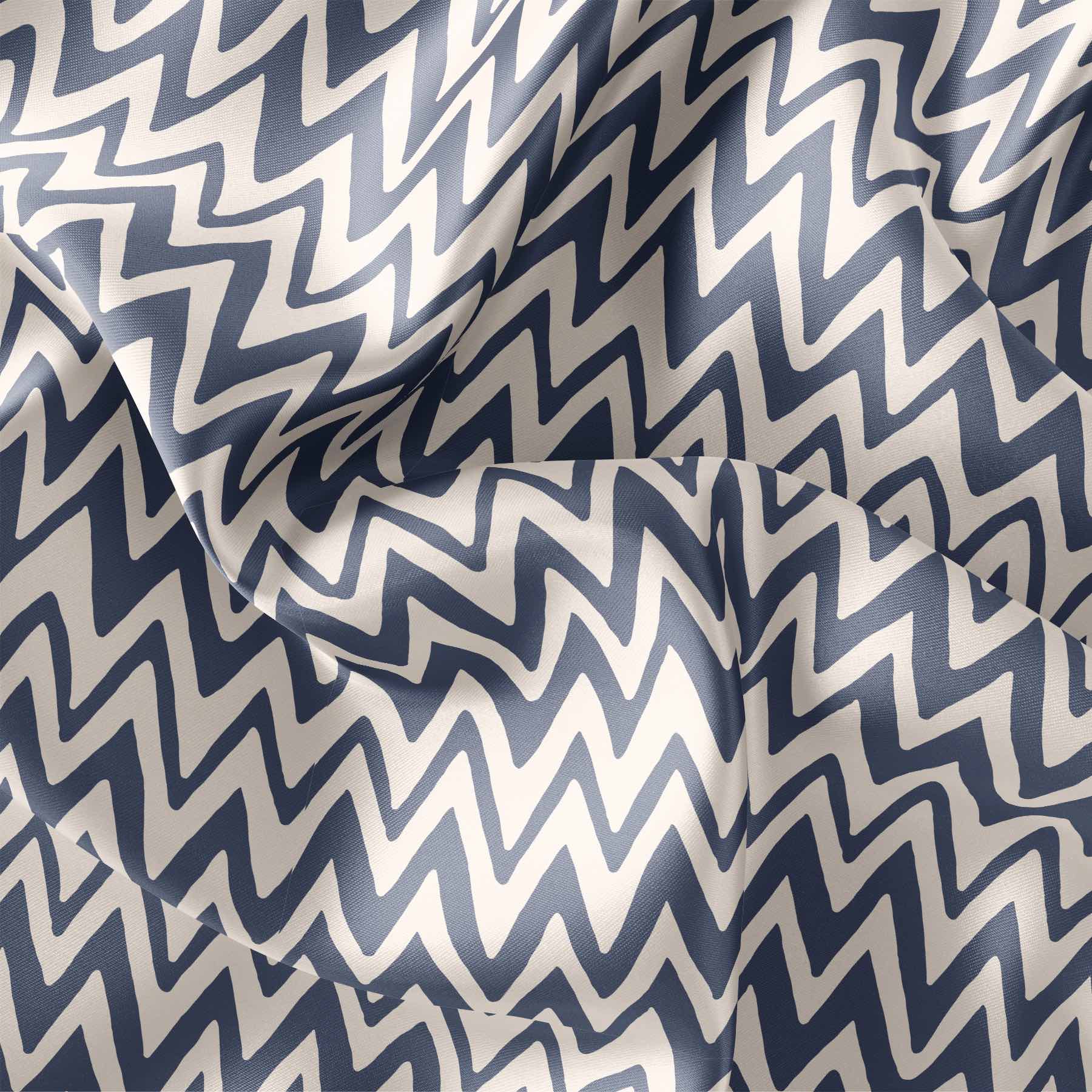 Fabric Satin Zig Zag Blue