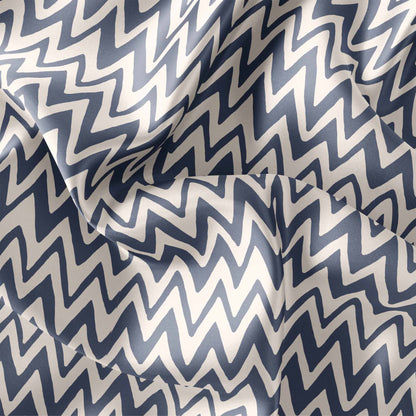 Fabric Satin Zig Zag Blue