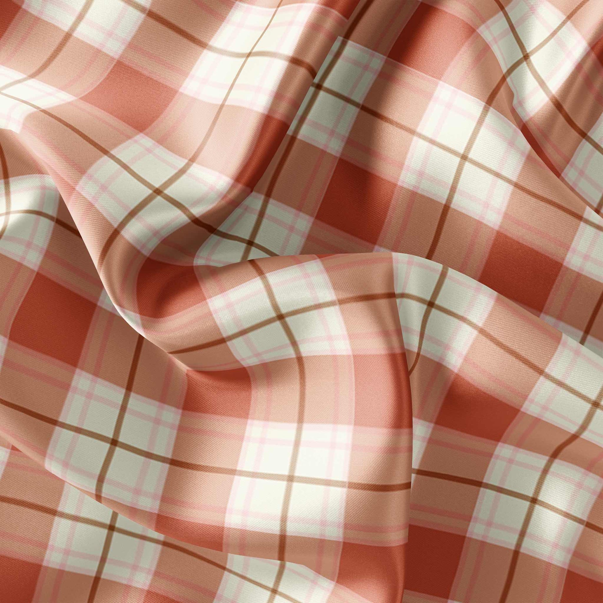 Satin Sewing Fabric For Men Plaid Orange Pink Sienna Autumn Colour Type