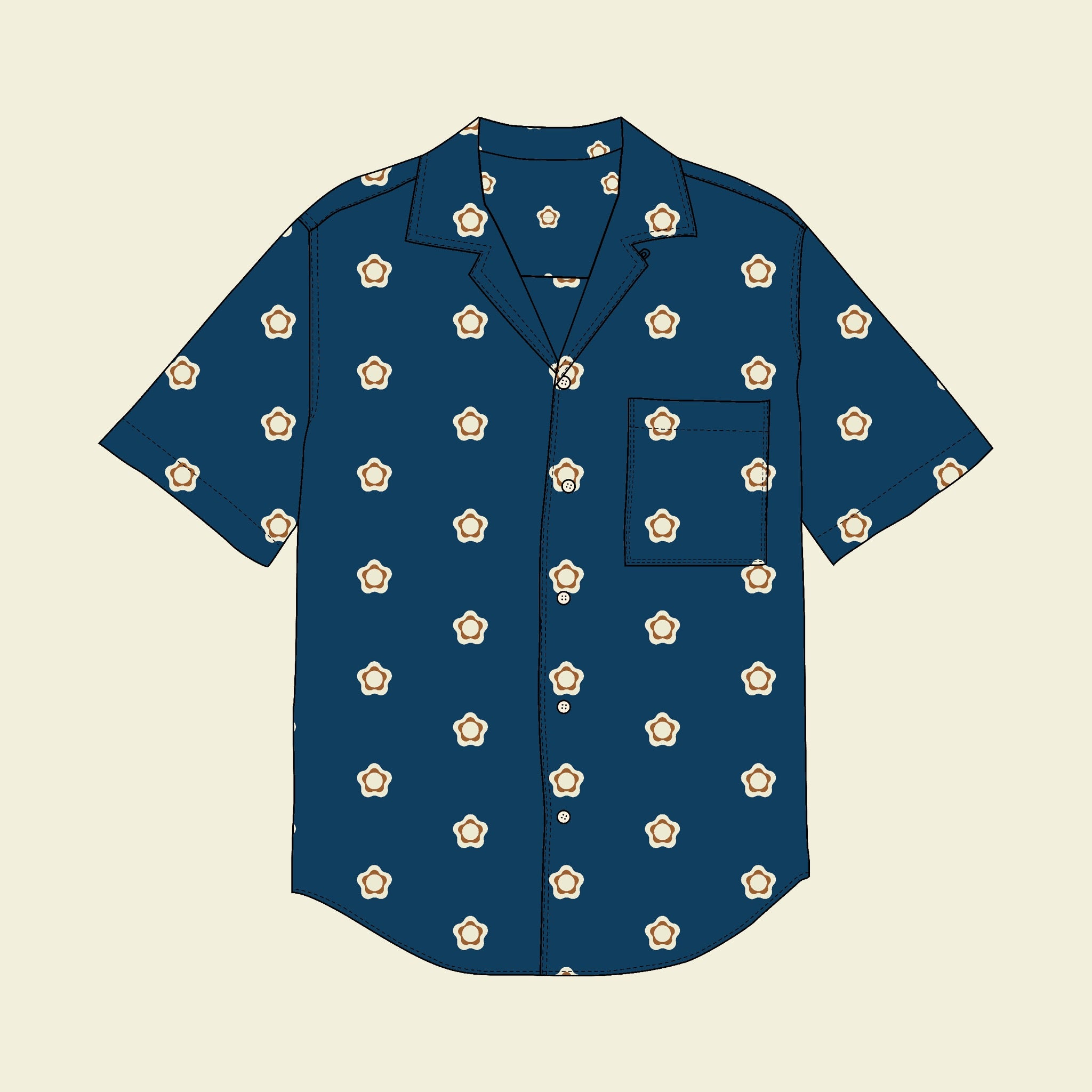 Men's Camp Collar Shirt Sewing Kit PDF Pattern + Cotton Fabric + How to Sew Video Tutorials