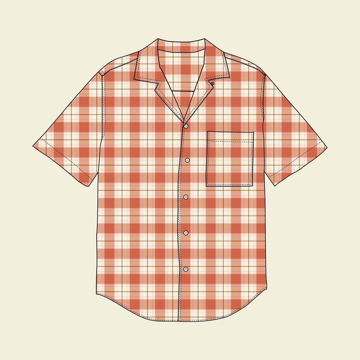 DIY Personalised Gift For Men: Camp Collar Shirt Kit made in Cotton Poplin Fabric in Plaid Orange Pink