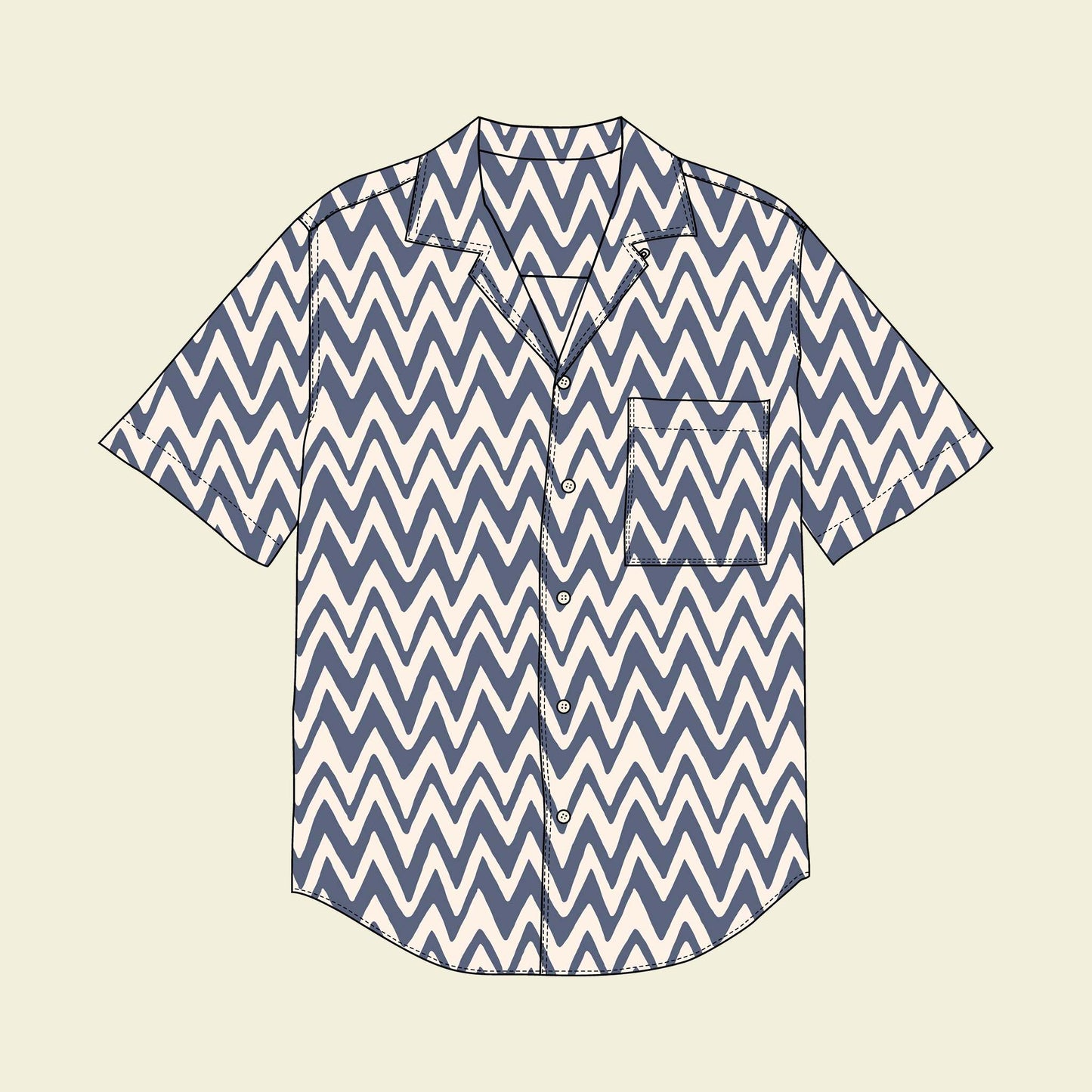 Fabric Satin - Zig Zag Blue Breeze