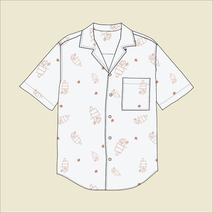 Men Camp Collar Shirt Sewing Kit with hand drawn Mariana Trench Challenger design includes Fabric Cotton Poplin, sewing pattern A4 A3 A0 and projector format and how to sew video tutorials